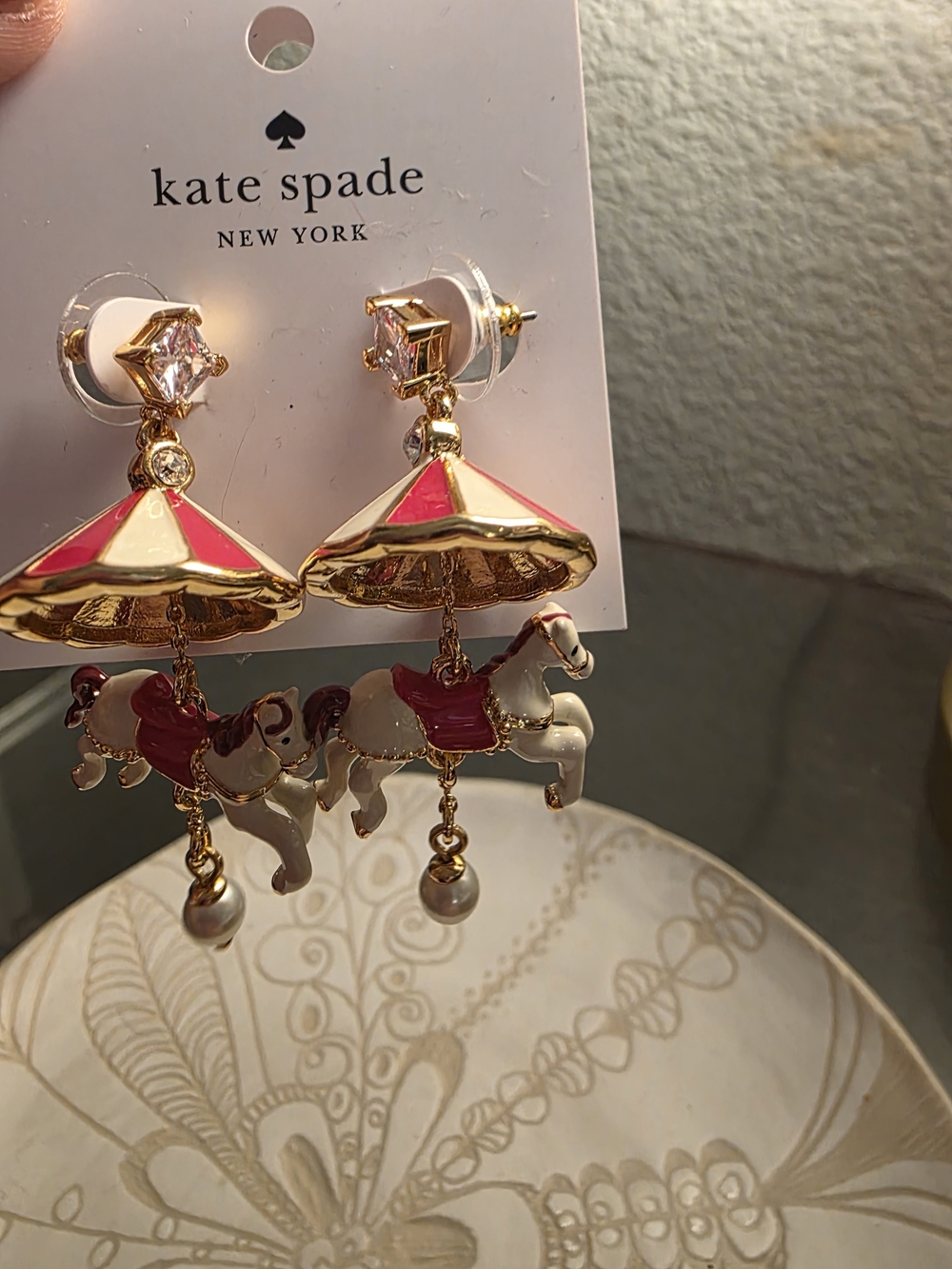 kate spade Gold and Red Carousel Horse Drop Earrings